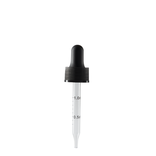 1 oz black glass dropper include a glass pipette that can be used for measuring medications or adding small amounts of liquids to a recipe.