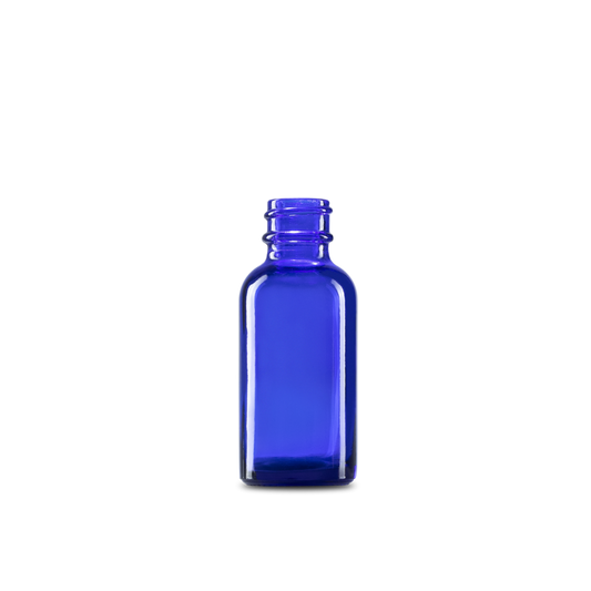 1 oz blue glass bottle is perfect for storing oils, perfumes, and more. this bottle is great because it has a very nice finish to protect it