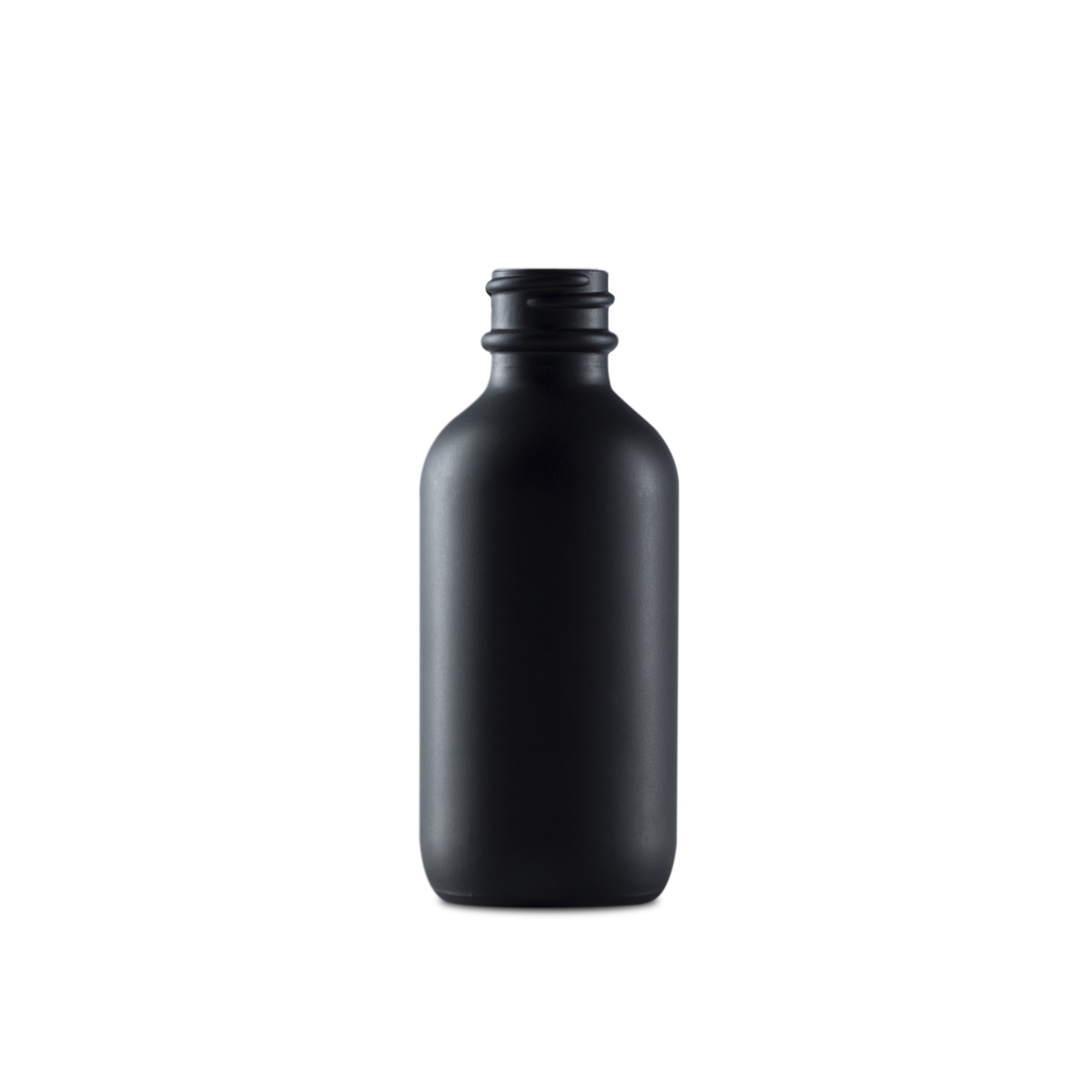 2 oz black frosted boston round glass bottle is the perfect container for your hair oils. This dark, sleek glass gives an elegant touch.