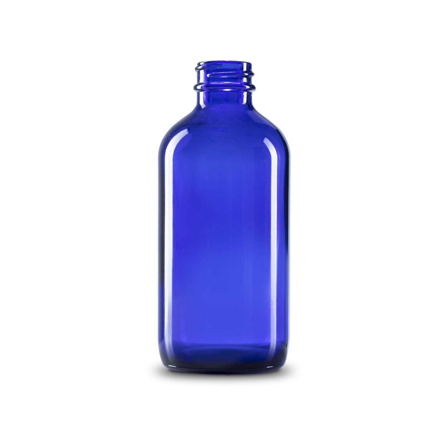 8 oz blue glass bottle is translucent, allowing you to see the contents. the smooth shape and rounded edges are comfortable to hold.