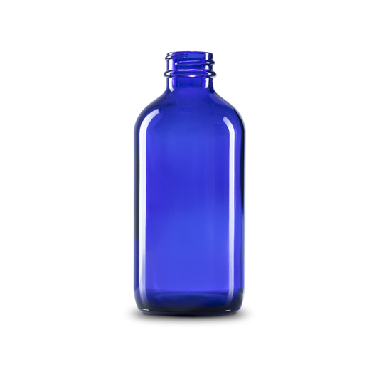 8 oz blue glass bottle is translucent, allowing you to see the contents. the smooth shape and rounded edges are comfortable to hold.